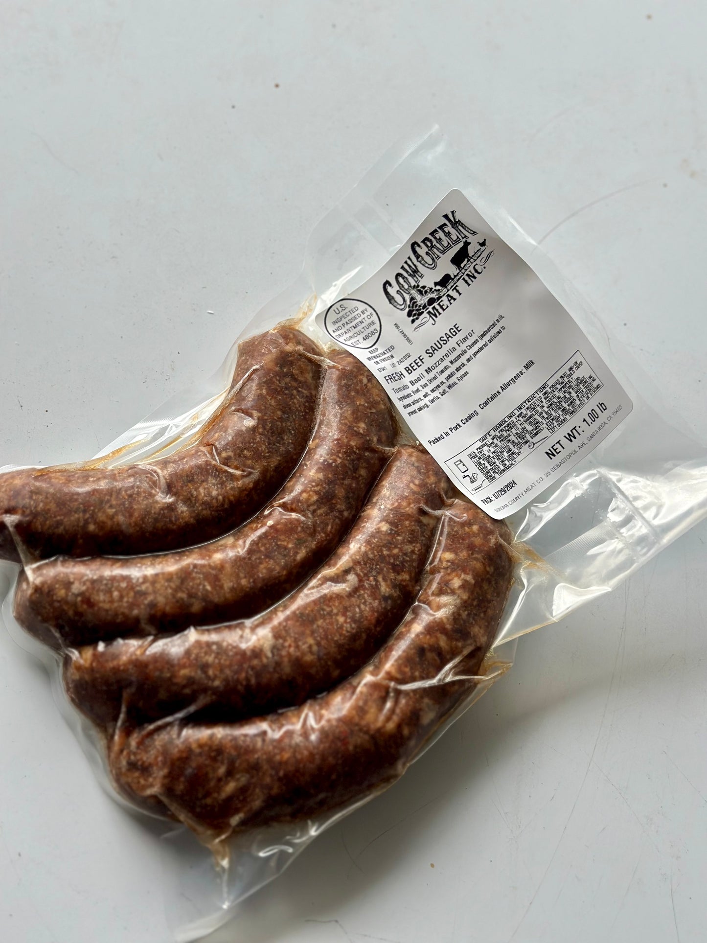 Tomato Basil Mozzarella Beef Sausage